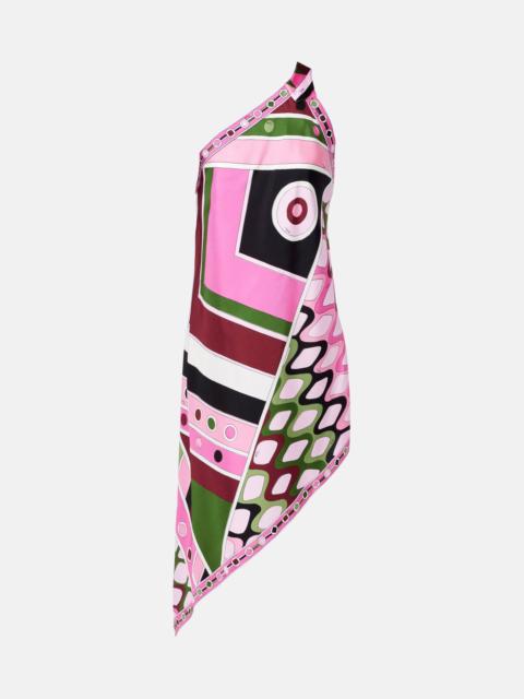 Printed asymmetric silk satin minidress