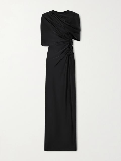 Open-back Cape-effect Draped Satin Gown