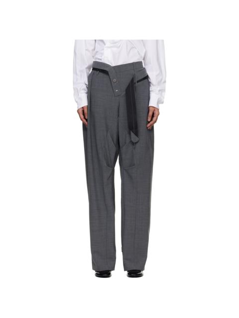 Gray Strapped Baggy Suit Trousers