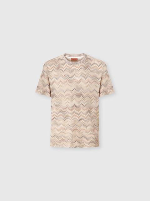 Crew-neck cotton T-shirt with dégradé snake pattern