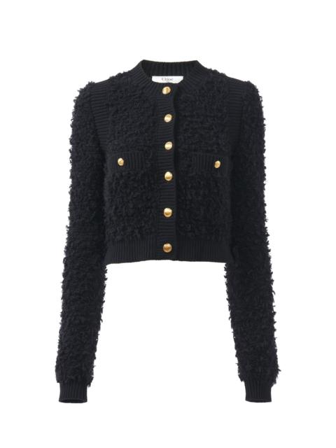 SHORT FITTED CARDIGAN IN TWEED KNIT