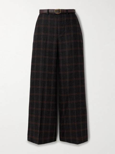 Monroe Belted Checked Wool-blend Wide-leg Pants