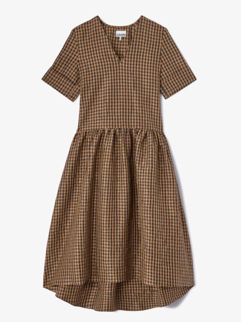 CRINKLED CHECK LONG DRESS