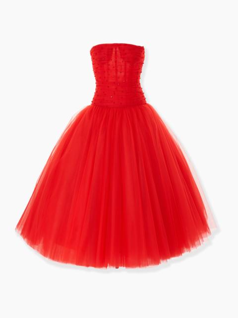 Embroidered Strapless Tulle Dress