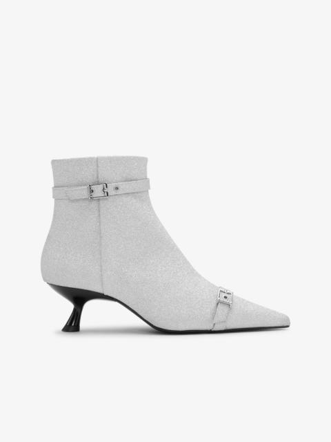 SILVER GLITTER EYELETS KITTEN HEEL BOOTS