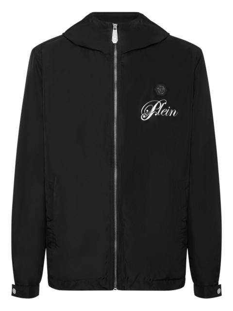 hooded logo-print windbreaker