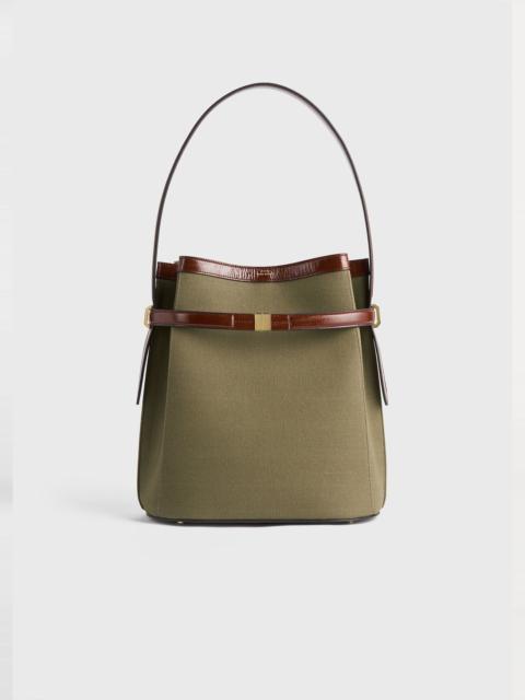 Belted canvas bucket bag khaki green