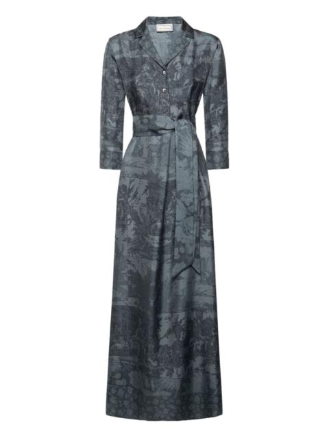 landscape-print belted maxi dress