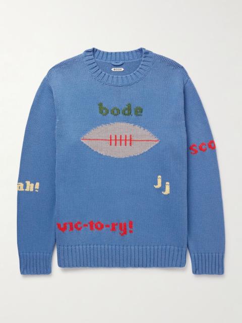 Spirit Intarsia-Knit Pima Cotton and Merino Wool-Blend Sweater Blue
