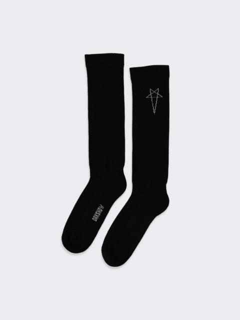 Pentagram Knee High Socks Black And Pearl