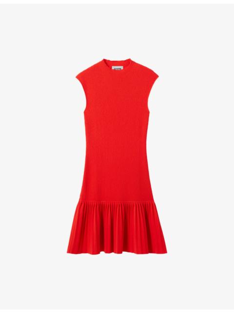 Sleeveless Pleated-Trim Knitted Mini Dress