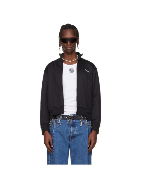 Black Cut-Up Athletic Zip-Up Track Jacket