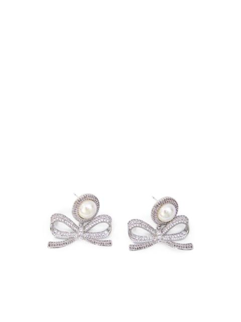 crystal pearl bow earrings