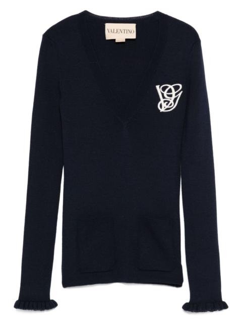 ruffled V-neck wool sweater