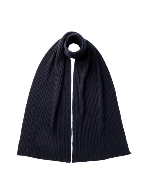 Cable & Rib Navy Cashmere Scarf