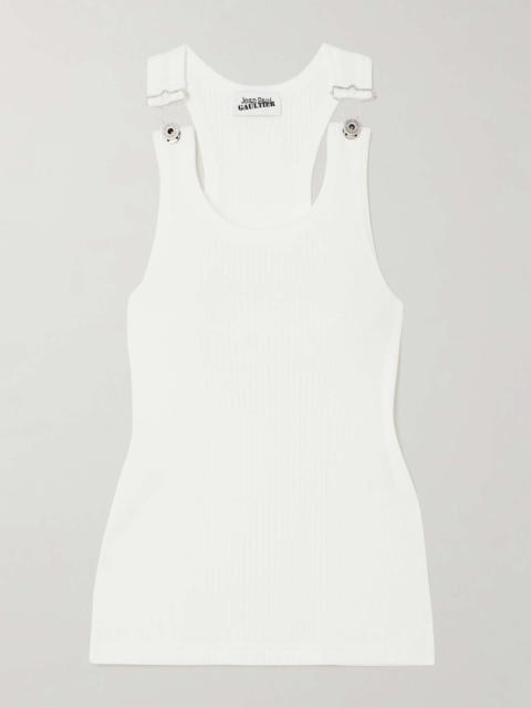 Ribbed buckled cotton tank White