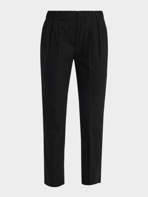 Cotton Twill Slim-Leg Ankle Pull-On Pants