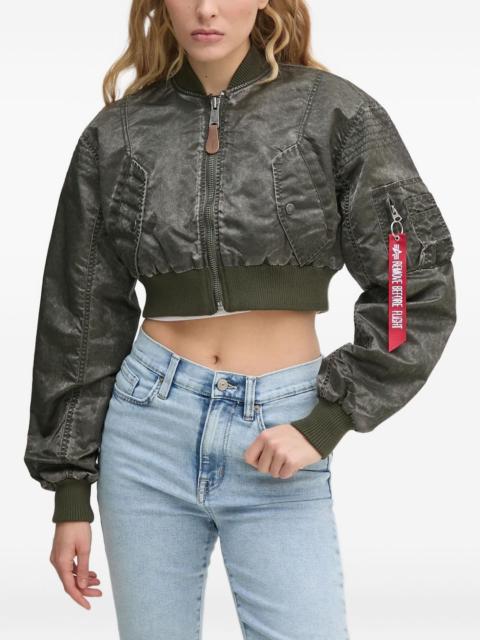 zip-up cropped bomber jacket