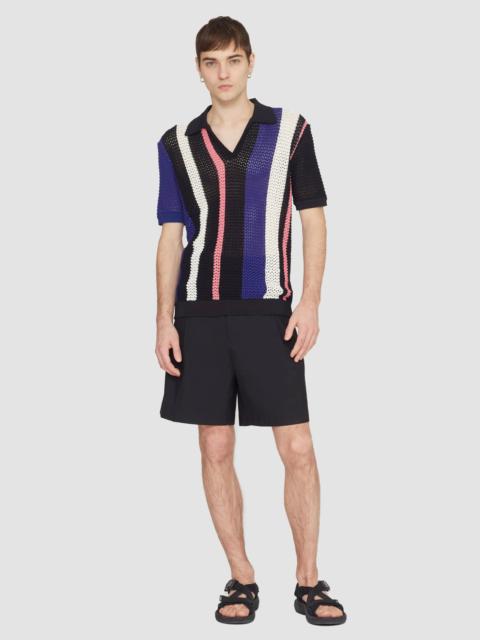 Short Sleeve Stripe Pointelle Polo Shirt