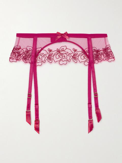 Juni Embroidered Satin-trimmed Tulle Suspender Belt