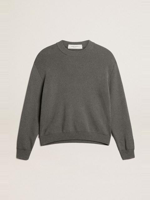 Women's round-neck sweater in dark gray cotton with logo on the back
