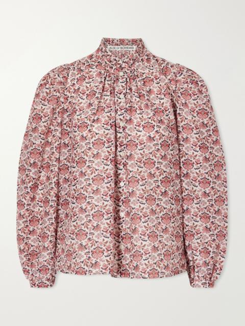 Annabel printed cotton and silk-blend satin blouse Pink