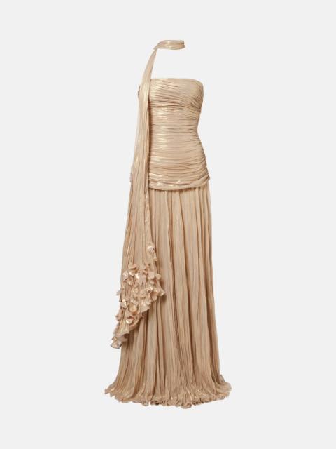 Dayana pleated scarf-detail bustier gown