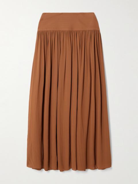 Santos Pinstriped Gathered Crepe Midi Skirt