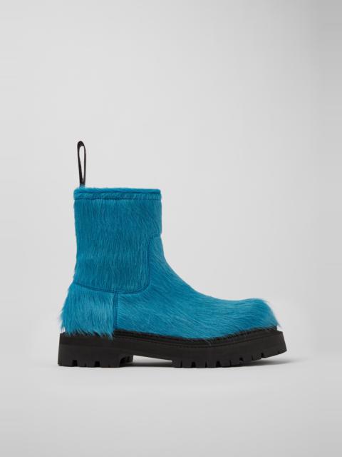 Blue long calf hair boots