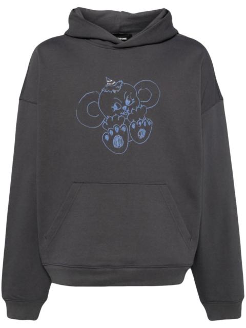 monster-print cotton hoodie
