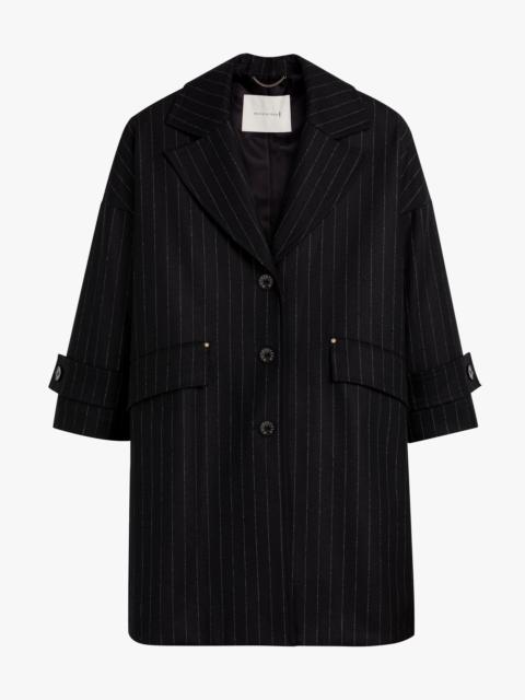 HUMBIE CHESTER NAVY CHALKSTRIPE WOOL OVERCOAT