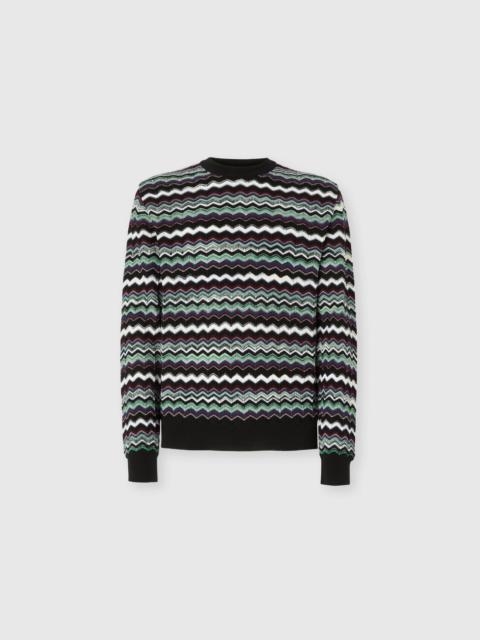 Crew neck sweater with zigzag pattern