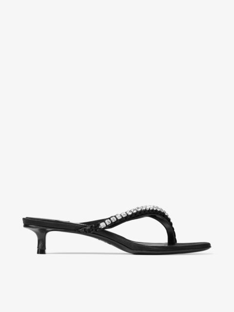 Dila 35
Black Leather Mule Sandal with Woven Satin Crystals