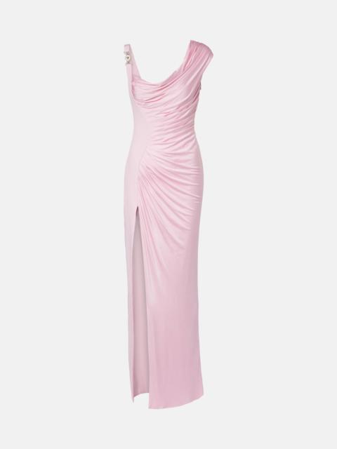 Draped one-shoulder ruched gown