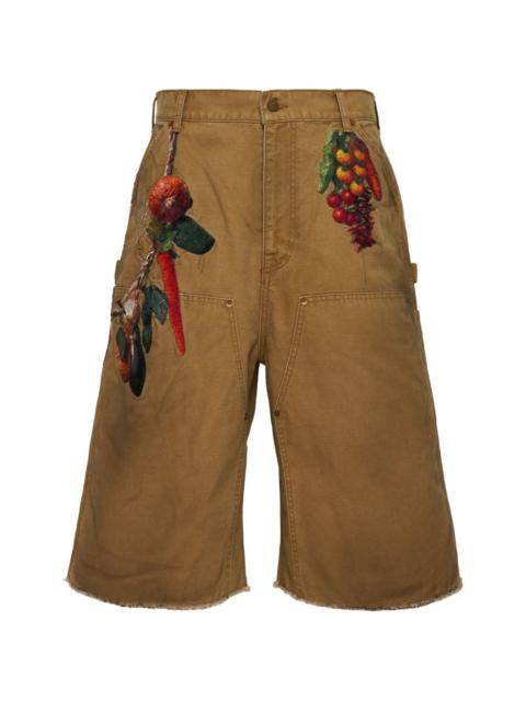 embroidery frayed shorts