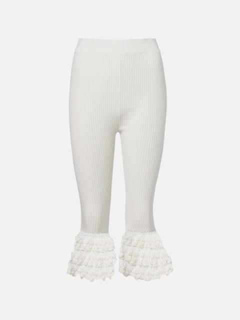 Crochet-trimmed ribbed cotton-blend capri pants