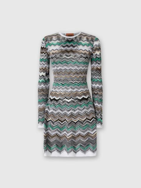 Mini Dress in English Rib Knit with Flame Pattern