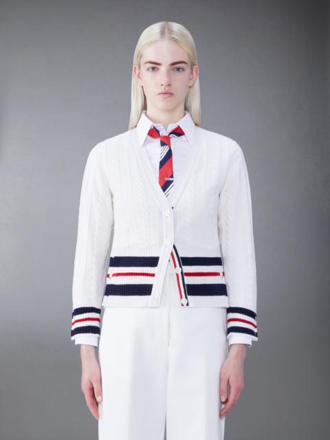 CASHMERE STRIPED CABLE V-NECK CARDIGAN