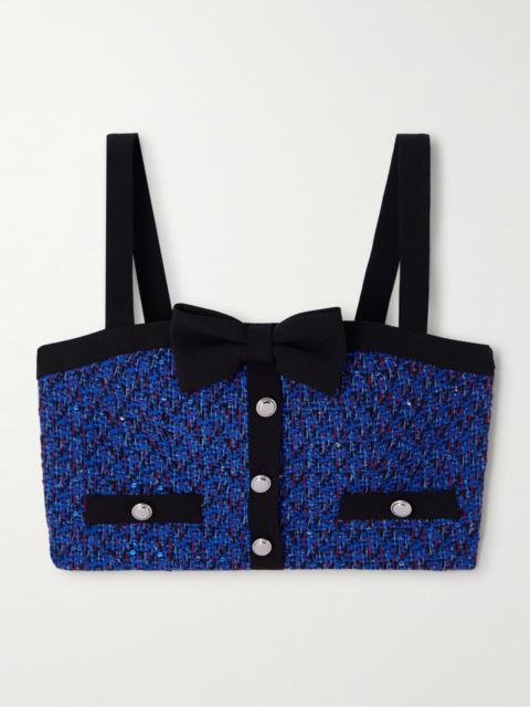 Embellished Cropped Cady-trimmed Tweed Top