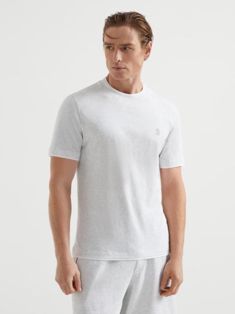 Cotton jersey crew neck T-shirt with logo and faux-layering