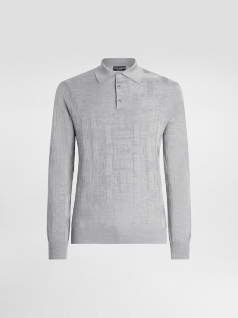 Silk polo-shirt with jacquard logo