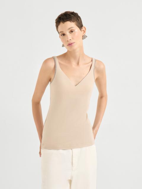 Stretch cotton jersey top with shiny straps
