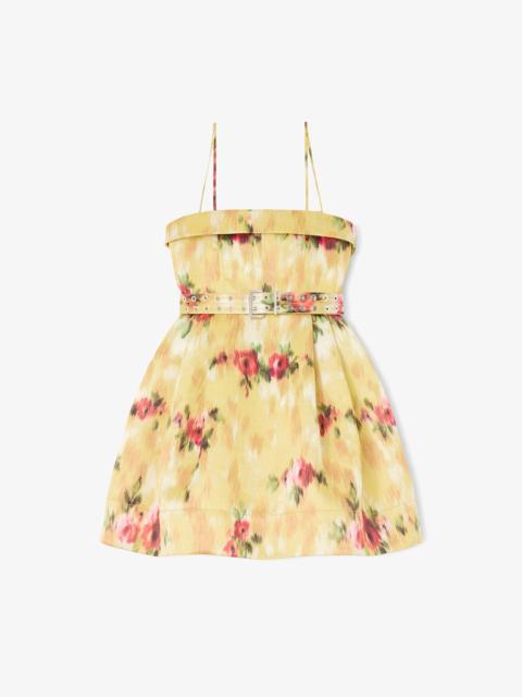 DRESS IN YELLOW PRINTED SATIN