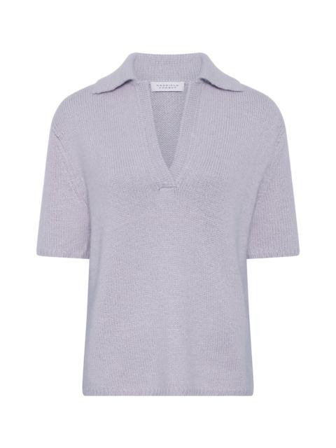 Sohan Knit Short Sleeve Polo in Light Blue Cashmere