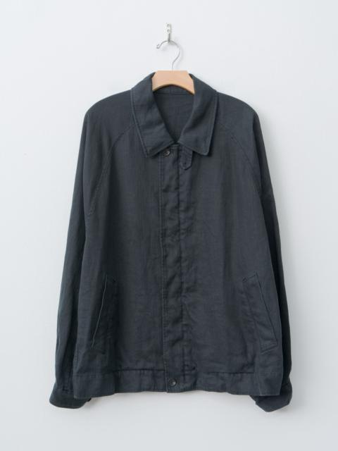 Heavy Linen Herringbone Zip Jacket - Black