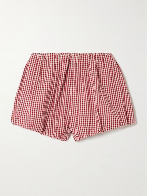 Aurelia gingham cotton-seersucker shorts Red