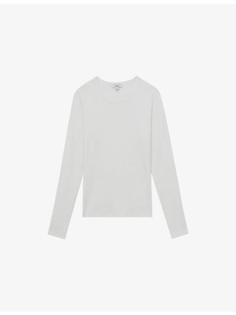 Jada Crewneck Long-Sleeve Stretch-Cotton T-Shirt