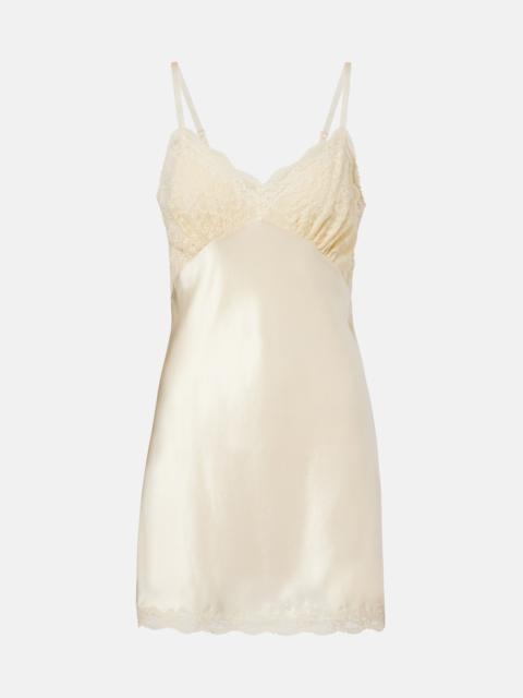 Lace-trimmed silk satin slip dress