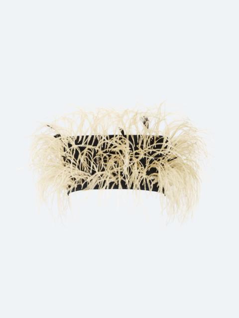 Matte Viscose Ribbed Bandeau With Feathers