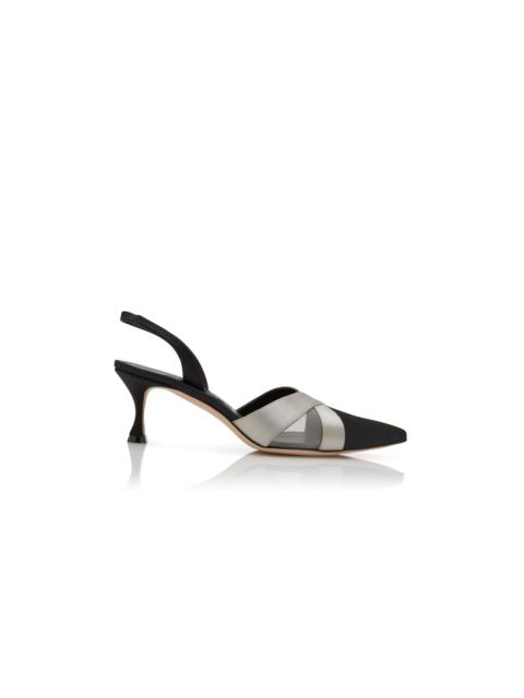 Black and Grey Satin Crossover Slingback Pumps